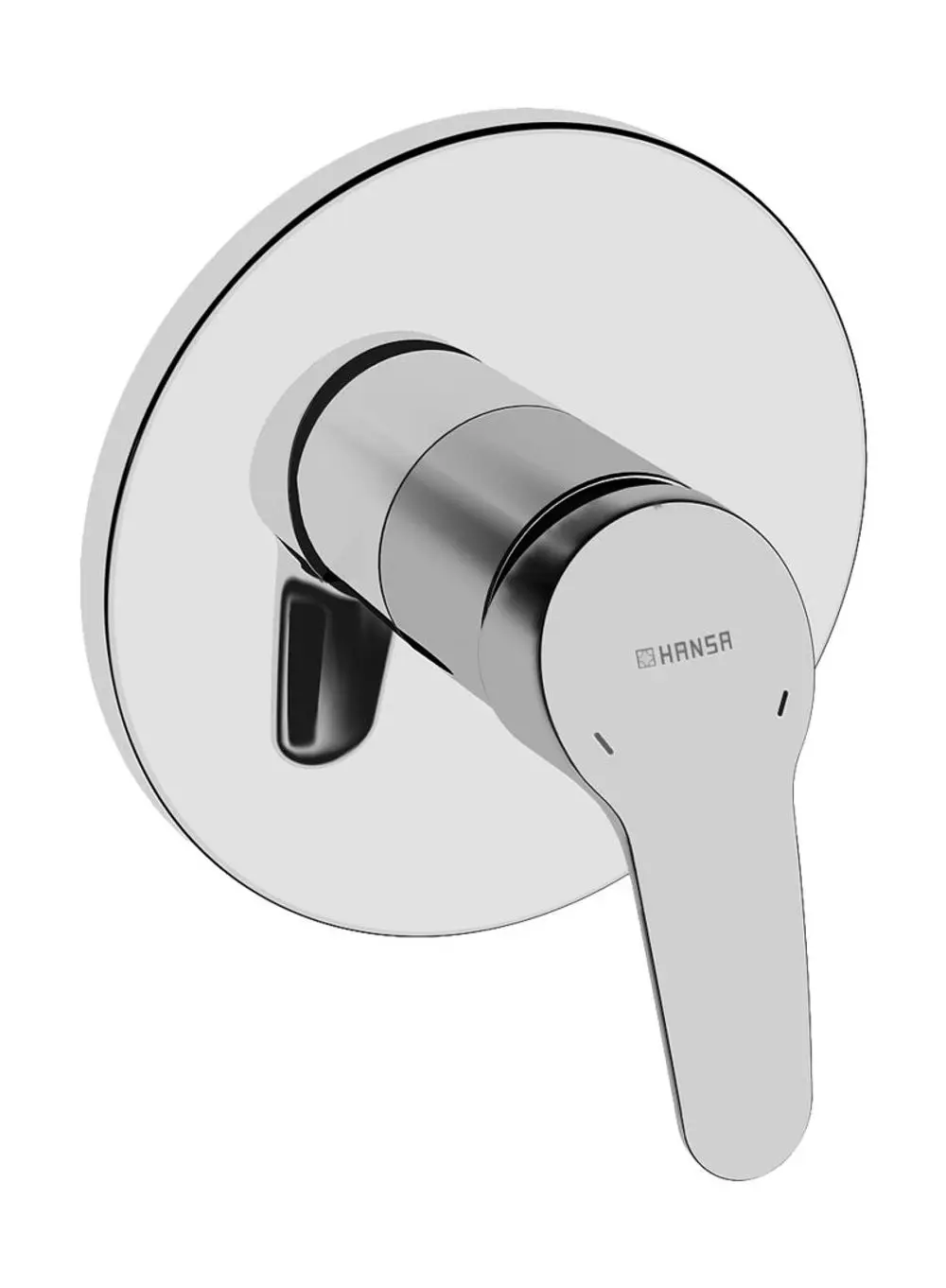 Einhebelmischer mit runder Rosette in Chrom für die Wandmontage, passend für eine Brausebatterie. Marke: HANSA.